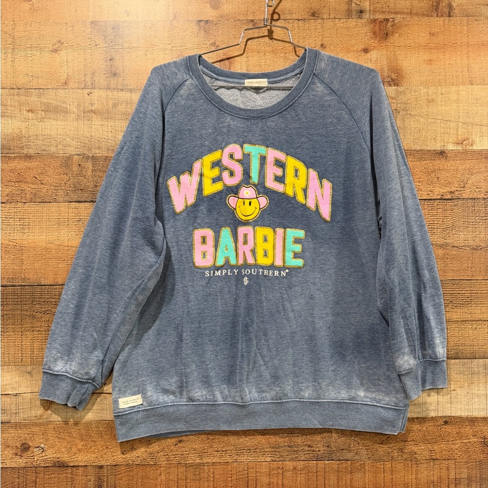 Simply Southern Western Barbie Blue Sweatshirt Size XXL